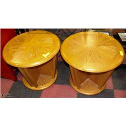 PAIR OF OAK 28" ROUND X 24"H END TABLES