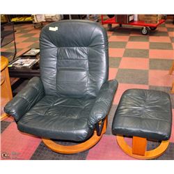 GREEN LEATHERETTE RECLINING SWIVEL CHAIR WITH