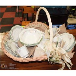 BASKET WITH MADE IN ENGLAND DISH SET " JOHNSON