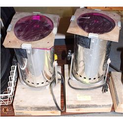 2 CHROME PAR 38-250 WATT STAGE LIGHTS ON STAND