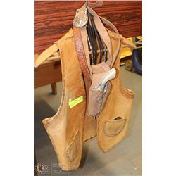 100% LEATHER VEST WITH BOLERO TIES & BUFFALO BILL