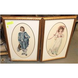 2 VINTAGE ESTATE FRAMED NEEDLEPOINT BLUE BOY &