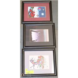 SET OF 3 FRAMED COLOR ABORIGINAL POST CARDS