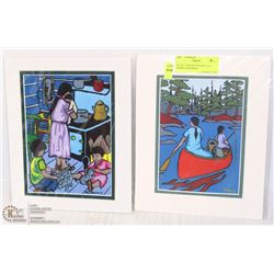 SET OF 2 SIGNED PAINTINGS BY OJIBWA NORTHERN