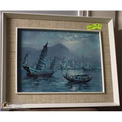 BLUE SAILBOAT PICTURE BY BECKY LEE FRAMED IN