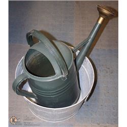 GALVANIZED TUB & WATERING CAN.