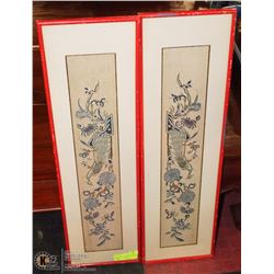 2 VINTAGE HAND STITCHED FLORAL PEACOCK DECOR