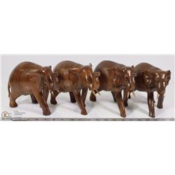 4 ELEPHANT WOOD ORNAMENTS