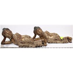PAIR OF BRASS COLOR CERAMIC LAYING FEMALE BUDDHA