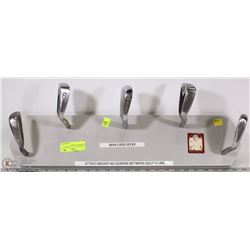 CUSTOM GOLF COAT HANGER ON FIR WOOD FLAT GRAY