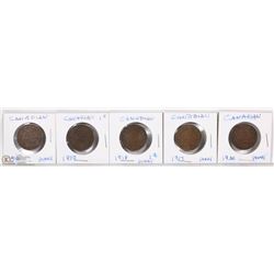 LOT OF 5 CANADIAN PENNIES - YEARS 1916-1920