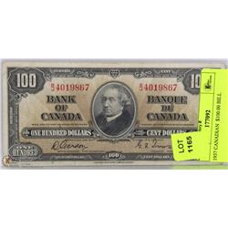 1937 CANADIAN  $100.00 BILL