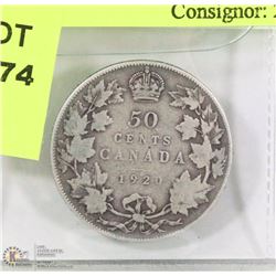 1920 CANADIAN 50 CENT PIECE