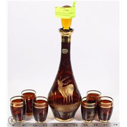 BOHEMIA CRYSTAL ETCHED ELK DESIGN DECANTER SET