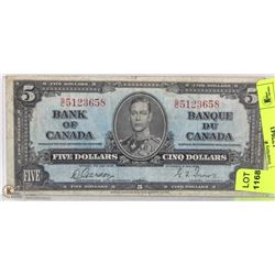 1937 CANADIAN $5 DOLLAR BILL