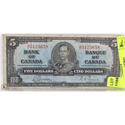1937 CANADIAN $5 DOLLAR BILL