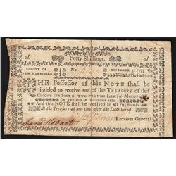 1775 New Hampshire Forty Shillings Colonial Currency Note