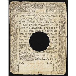 July 5, 1780 Connecticut Twenty Shillings Colonial Currency Note