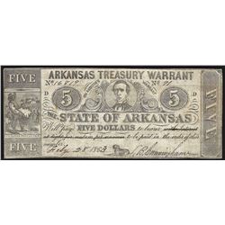 1863 $5 State of Arkansas Treasury Warrant Note