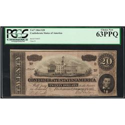 1864 $20 Confederate States of America Note T-67 PCGS Choice New 63PPQ