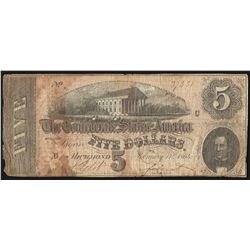 1864 $5 Confederate States of America Note