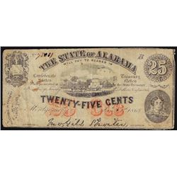 1863 Twenty-Five Cents State of Alabama Confederate Note