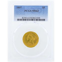 1897 $5 Liberty Head Half Eagle Gold Coin PCGS MS63