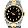Image 1 : Mens Rolex 36mm Two Tone Yellow Gold Black Diamond DateJust Wristwatch