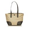 Image 1 : Prada Beige Tan Canvas Olive Green Leather Tote Shoulder Bag