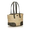 Image 2 : Prada Beige Tan Canvas Olive Green Leather Tote Shoulder Bag