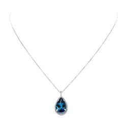 6.53 ctw London Blue Topaz And Diamond Pendant & Chain - 14KT White Gold