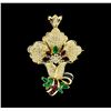 Image 1 : 3.37 ctw Ruby, Emerald, Sapphire and Diamond Pendant-Pin - 18KT Yellow Gold
