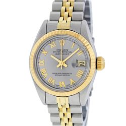 Rolex Ladies 2T Yellow Gold & Stainless Steel Slate Grey Roman Datejust Wristwat