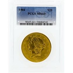 1904 $20 Liberty Head Double Eagle Gold Coin PCGS MS64+