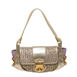 Fendi Metallic Gold Purple Fabric Leather Borsa Compilatior Shoulder Bag