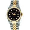 Image 2 : Rolex Mens 36mm Two Tone Yellow Gold Black Diamond DateJust Wristwatch