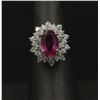 Image 6 : 3.66 Carat Round Cut Rubellite Diamonds Oval Cut Flower Ring 14k White Gold