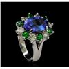Image 4 : 3.90 ctw Tanzanite, Tsavorite and Diamond Ring - 14KT White Gold