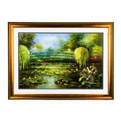 Bridge With Water Lilies Original Oil on Canvas Painting