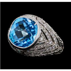 9.50 ctw Blue Topaz and Diamond Ring - 18KT White Gold