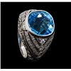 Image 4 : 9.50 ctw Blue Topaz and Diamond Ring - 18KT White Gold