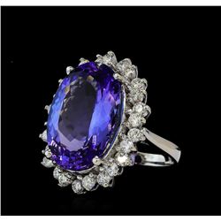 14.88 ctw Tanzanite and Diamond Ring - 14KT White Gold