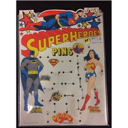 VINTAGE SUPERHEOES PINS ON ORIGINAL STORE BOARD