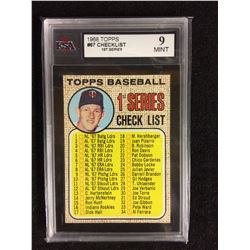 1968 TOPPS #67 CHECKLIST 1ST SERIES (9 MINT) KSA