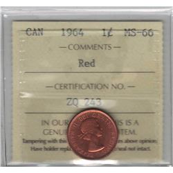 Canada 1964 Cent ICCS MS66 Red