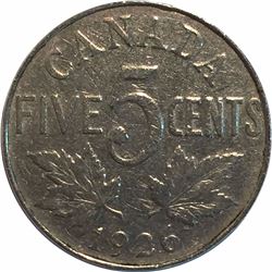 Canada 1926 Far 6 Nickel 5 Cent