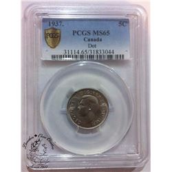 Canada 1937 Dot Nickel 5 Cent PCGS MS65