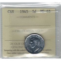 Canada 1945 Nickel 5 Cent ICCS MS65