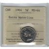 Image 1 : Canada 1964 Extra Water Line Nickel 5 Cent ICCS MS64