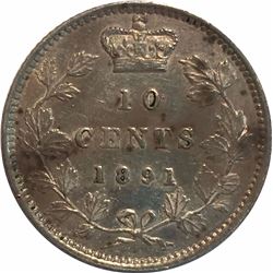 Canada 1891 21 Leaves Silver 10 Cents